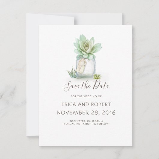 Succulent Mason Jar Save the Date digitaler Downlo Feiertagskarte (Vorderseite)