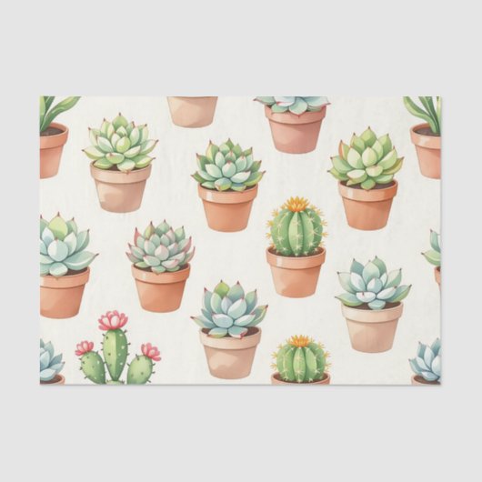 Succulent Plants Seamless Pattern Terracotta Pots Seidenpapier (Vorderseite)
