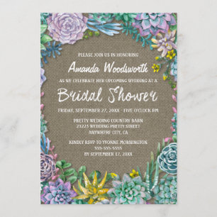 Succulent Rustic Burlap Bridal Dusche Einladungen