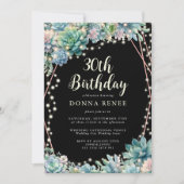 Succulent String Lights Black 30. Geburtstag Einladung (Vorderseite)