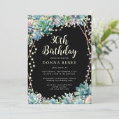 Succulent String Lights Black 30. Geburtstag Einladung (Stehend Vorderseite)
