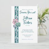 Succulent Treble Clef Thema Senior Music Erwägung Einladung (Stehend Vorderseite)