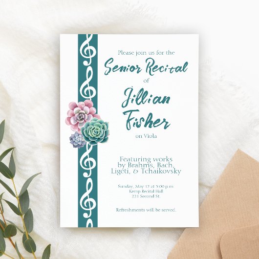 Succulent Treble Clef Thema Senior Music Erwägung Einladung