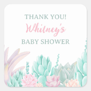 Succulent Watercolor Baby Girl Dusche Vielen Dank Quadratischer Aufkleber