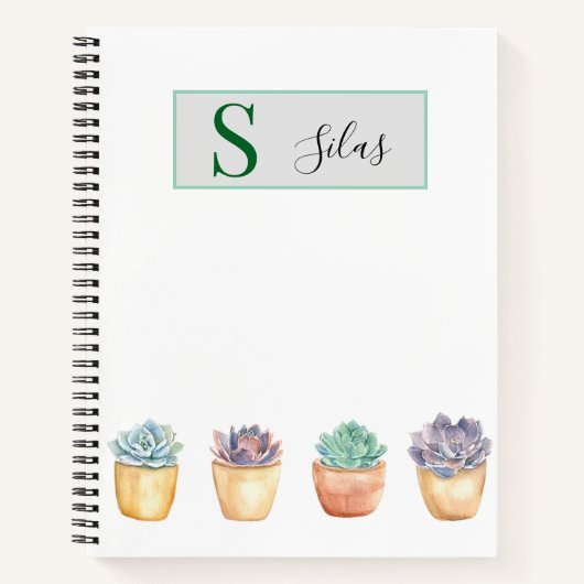 Succulent Watercolor Spiral Notebook Notizblock (Vorderseite)