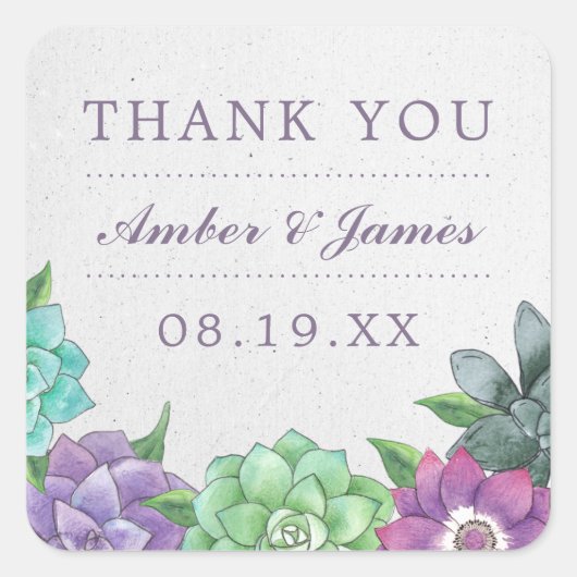 Succulent Wedding Danke Stickers | Lavendel (Vorderseite)