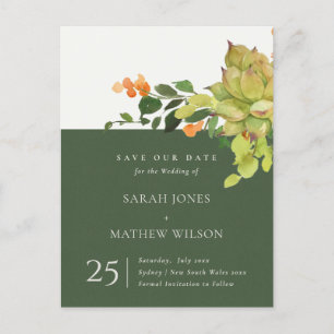SUCCULENTER KAKTUS BLUMEN WATERCOLOR SAVE THE DATE ANKÜNDIGUNGSPOSTKARTE