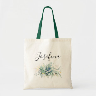 Succulents and Gold Greenery Elegant Script Name Tragetasche