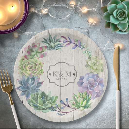 Succulents and Rustic Wood Wedding Wreath ID515 Pappteller