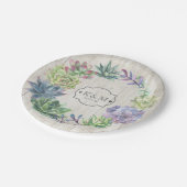 Succulents and Rustic Wood Wedding Wreath ID515 Pappteller (Schrägansicht)