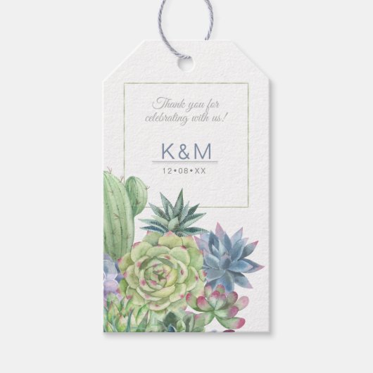Succulents and Sparkle Wedding Blue ID515 Geschenkanhänger (Vorderseite)