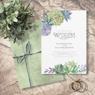 Succulents and Sparkle Wedding Green ID515 Einladung