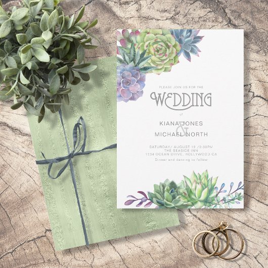 Succulents and Sparkle Wedding Green ID515 Einladung