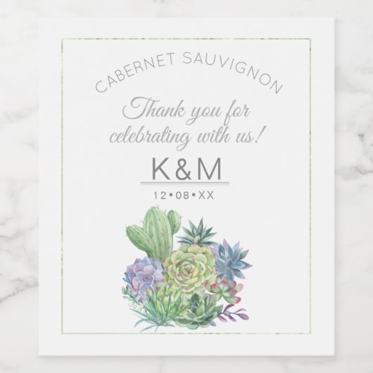 Succulents and Sparkle Wedding ID515 Weinetikett (Einzelnes Label)