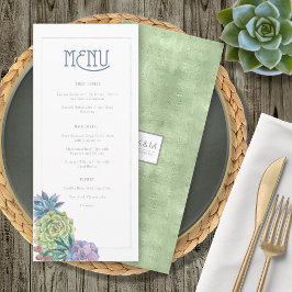 Succulents and Sparkle Wedding Menu Green ID515 Menükarte