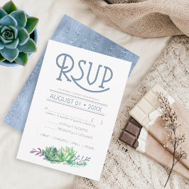 Succulents and Sparkle Wedding RSVP Blue ID515 Karte