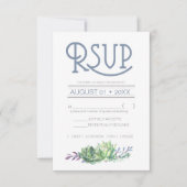 Succulents and Sparkle Wedding RSVP Blue ID515 Karte (Vorderseite)