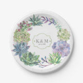 Succulents and Sparkle Wedding Wreath ID515 Pappteller (Vorderseite)