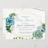 Succulents Baby Dusche Einladung (Vorne/Hinten)