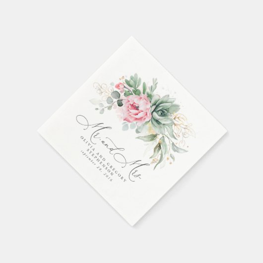Succulents Blume Hochzeit von Gold und Rosa Serviette (Ecke)
