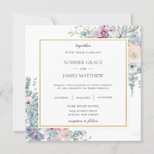 Succulents Blush Blumengrün Hochzeitsplatz Einladung