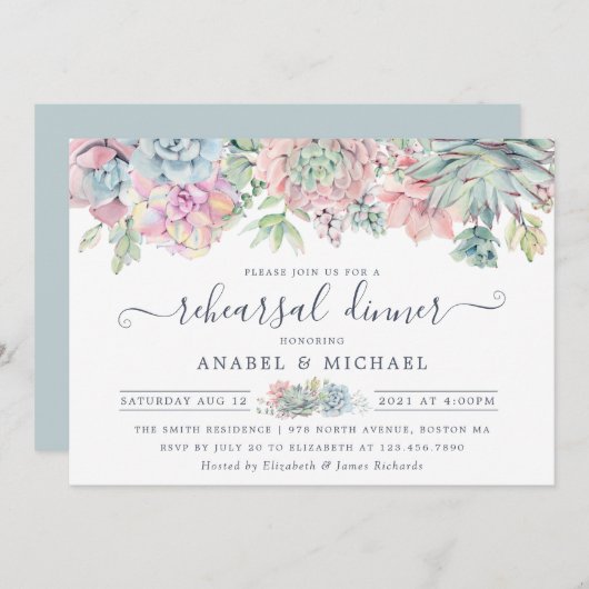 Succulents Blush Cactus Probe Dinner Einladung (Vorne/Hinten)