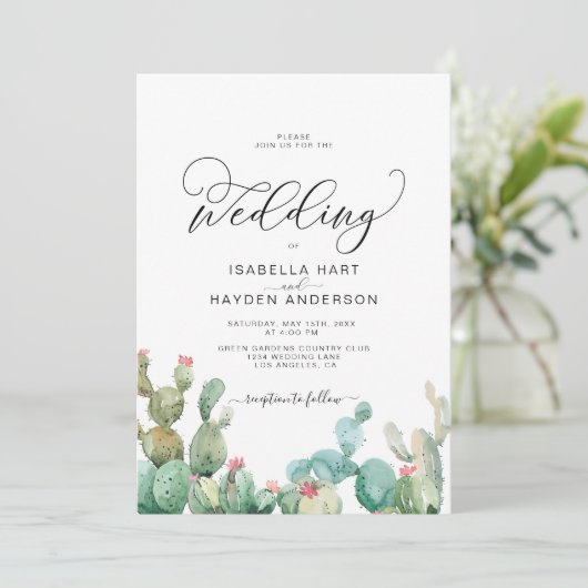 Succulents Cactus Boho Cacti Wüste Wedding Einladung (Stehend Vorderseite)