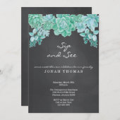 Succulents Chalkboard Sip and See - Gender Neutral Einladung (Vorne/Hinten)