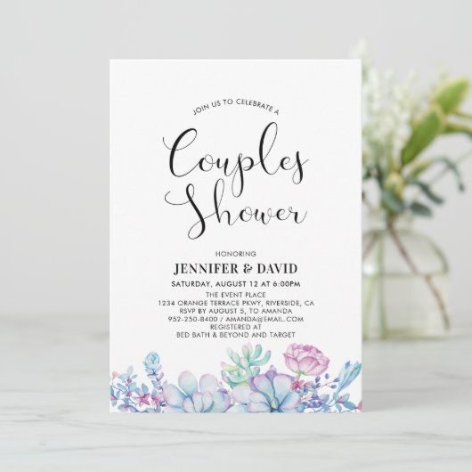 Succulents Couples Polterabend Einladung (Stehend Vorderseite)