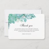 Succulents danke. Minze Hochzeitsnote. botanisch Dankeskarte (Vorderseite)