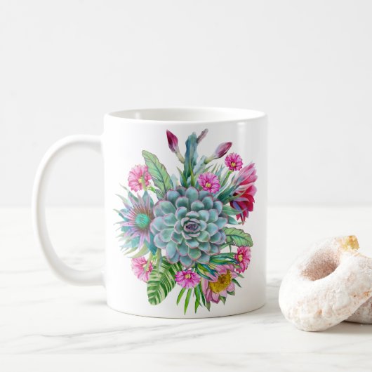 Succulents Echeveria Cactus Blume Kaffeetasse (Mit Donut)