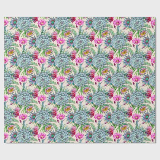 Succulents Echeveria Cactus Blume Pattern Geschenkpapier (Flach)