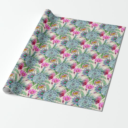 Succulents Echeveria Cactus Blume Pattern Geschenkpapier (Ungerollt)
