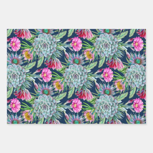 Succulents Echeveria Cactus Blume Pattern Geschenkpapier Set (Vorderseite)