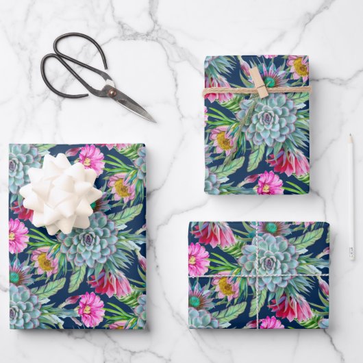 Succulents Echeveria Cactus Blume Pattern Geschenkpapier Set (Vorderseite)
