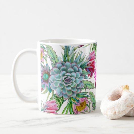 Succulents Echeveria Cactus Blume Pattern Kaffeetasse (Mit Donut)