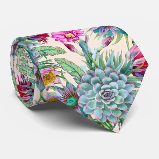 Succulents Echeveria Cactus Blume Pattern Krawatte (Gerollt)
