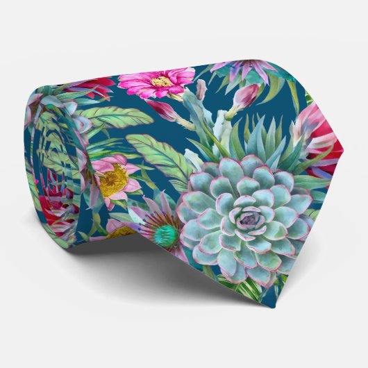 Succulents Echeveria Cactus Blume Pattern Krawatte (Gerollt)