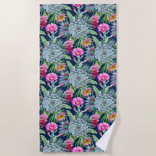 Succulents Echeveria Cactus Blume Pattern Strandtuch (Vorderseite)
