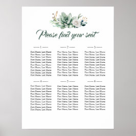 Succulents Elegante Hochzeitssessendiagramme Poster