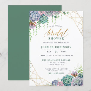 Succulents & Elegantes Gold-Script-Brautparty Einladung