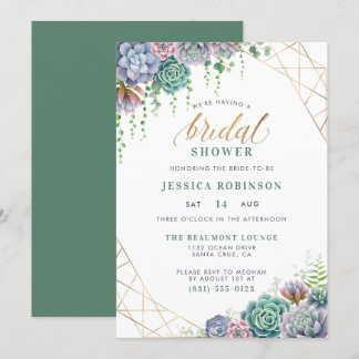 Succulents & Elegantes Gold-Script-Brautparty Einladung