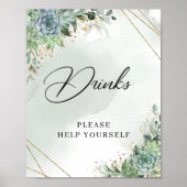 Succulents eucalyptus gold frame boho Drinks Zeich Poster (Vorne)