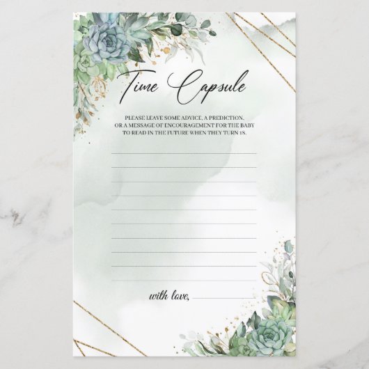 Succulents eucalyptus gold frame Time Kapsel (Vorderseite)