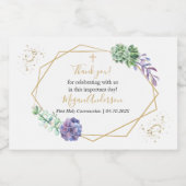 Succulents First Communion Favorits Sparkling Wine Schaumweinetikett (Einzelnes Label)