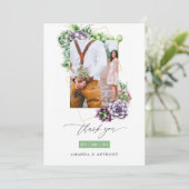 Succulents Geometric Wedding Foto Dankeskarte (Stehend Vorderseite)