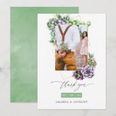 Succulents Geometric Wedding Foto Dankeskarte (Vorne/Hinten)