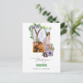 Succulents Geometric Wedding Foto Vielen Dank Postkarte (Stehend Vorderseite)
