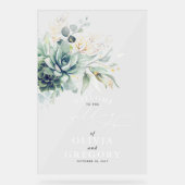 Succulents Gold Blätter Grüne Hochzeit Willkommen Acrylschild (Vorderseite)