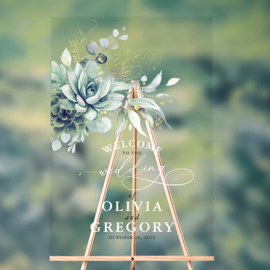 Succulents Gold Blätter Grüne Hochzeit Willkommen Acrylschild (Neutral)